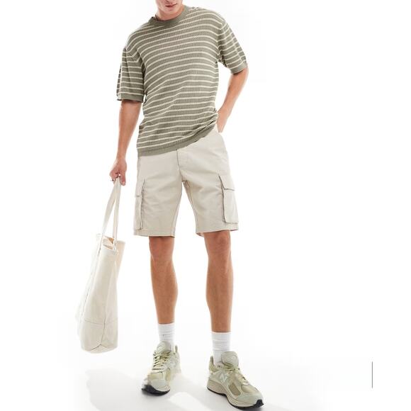 French Connection Mens Khaki Cargo Shorts Sz Large Beige Stone 10" Inseam Unisex - Picture 4 of 13